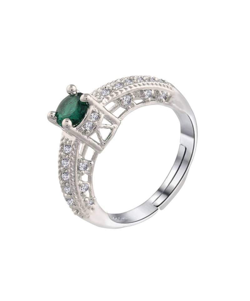 Rhodium Plated Elegant Classy CZ Crystal Adjustable Designer Finger Ring for  and Girls 