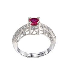 Rhodium Plated Elegant Classy CZ Crystal Adjustable Designer Finger Ring for  and Girls 