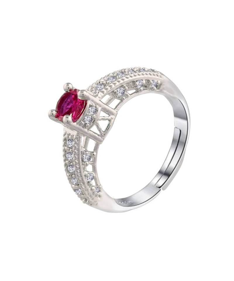 Rhodium Plated Elegant Classy CZ Crystal Adjustable Designer Finger Ring for  and Girls 