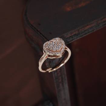 Rose Gold Plated Elegant CZ American Diamond Sparkling Heart shaped Adjustable Finger Ring For   1