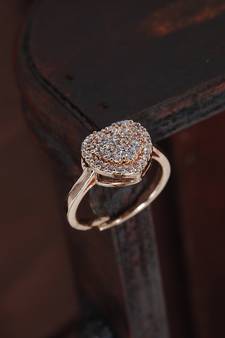 Rose Gold Plated Elegant CZ American Diamond Sparkling Heart shaped Adjustable Finger Ring For  (FL189RG)