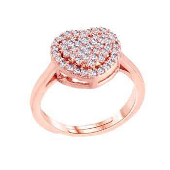 Rose Gold Plated Elegant CZ American Diamond Sparkling Heart shaped Adjustable Finger Ring For   2
