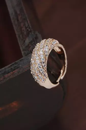 Rose Gold Plated Elegant CZ American Diamond Sparkling Adjustable Finger Ring For  