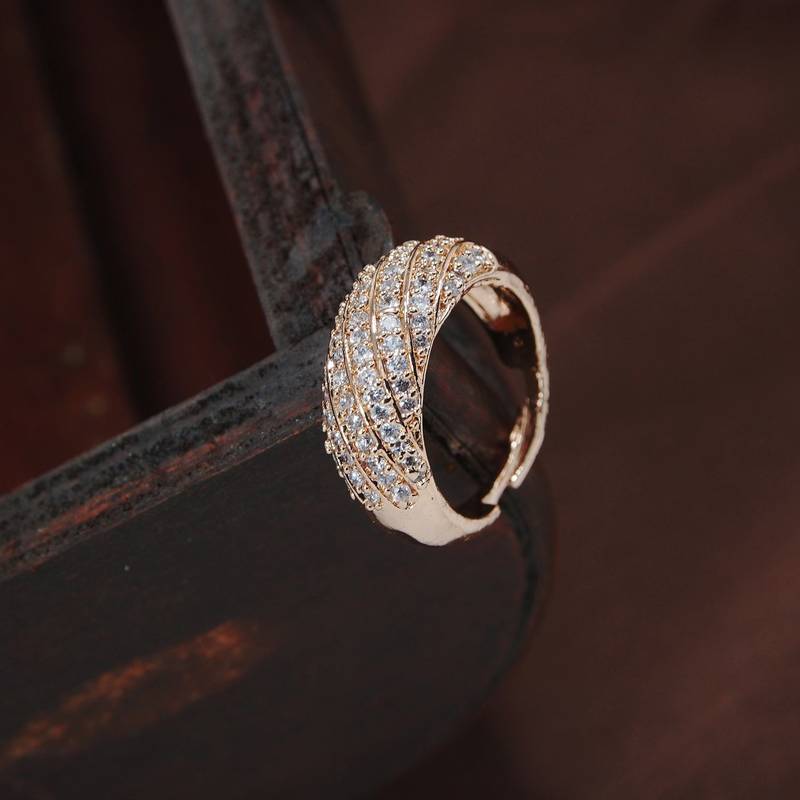 Rose Gold Plated Elegant CZ American Diamond Sparkling Adjustable Finger Ring For  