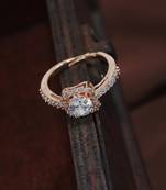 Rose Gold Plated Elegant CZ American Diamond Sparkling Adjustable Finger Ring For  