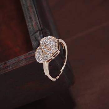 Rose Gold Plated Elegant CZ American Diamond Sparkling Heart shaped Adjustable Finger Ring For   1