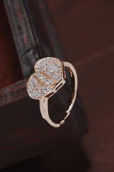 Rose Gold Plated Elegant CZ American Diamond Sparkling Heart shaped Adjustable Finger Ring For  (FL192RG)
