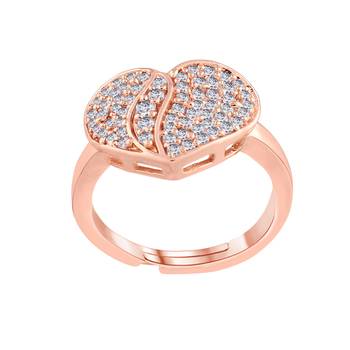 Rose Gold Plated Elegant CZ American Diamond Sparkling Heart shaped Adjustable Finger Ring For   2