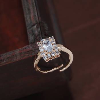Rose Gold Plated Elegant CZ American Diamond Sparkling Adjustable Finger Ring For   1