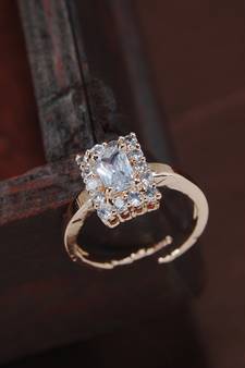 Rose Gold Plated Elegant CZ American Diamond Sparkling Adjustable Finger Ring For  (FL193RG)