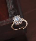 Rose Gold Plated Elegant CZ American Diamond Sparkling Adjustable Finger Ring For  