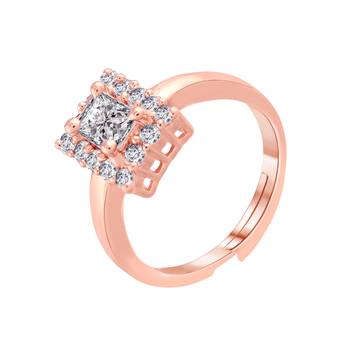 Rose Gold Plated Elegant CZ American Diamond Sparkling Adjustable Finger Ring For   2