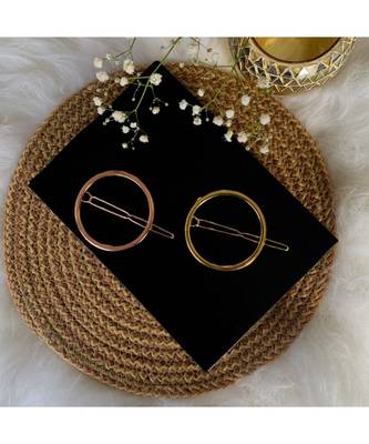 2Pcs Gold & Rose Gold Minimalist Round Circle Shaped Geometric Metal HairpinsHair ClipClutch for  (A99CLP41CO) 1