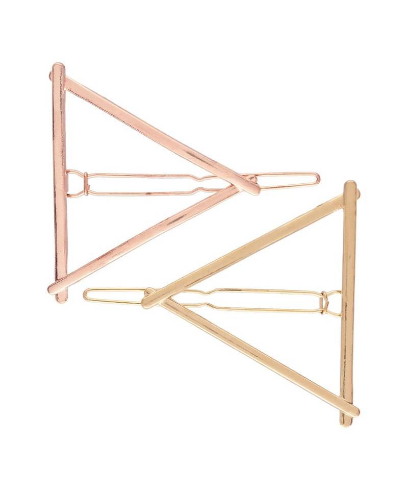 2Pcs Gold & Rose Gold Minimalist Triangle Shaped Geometric Metal HairpinsHair ClipClutch for  