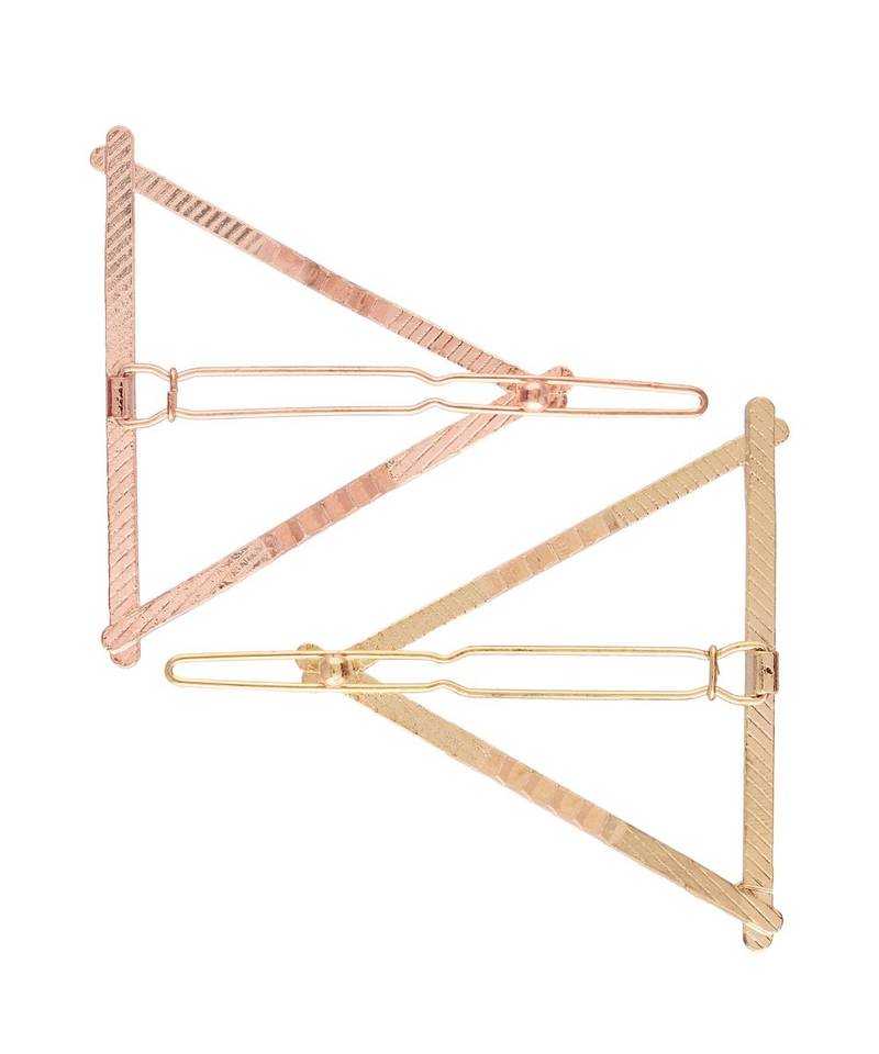 2Pcs Gold & Rose Gold Minimalist Triangle Shaped Geometric Metal HairpinsHair ClipClutch for  