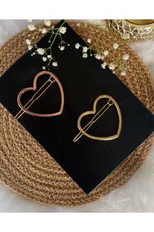 2Pcs Gold & Rose Gold Minimalist Heart Shaped Geometric Metal HairpinsHair ClipClutch for  (A99CLP43CO)