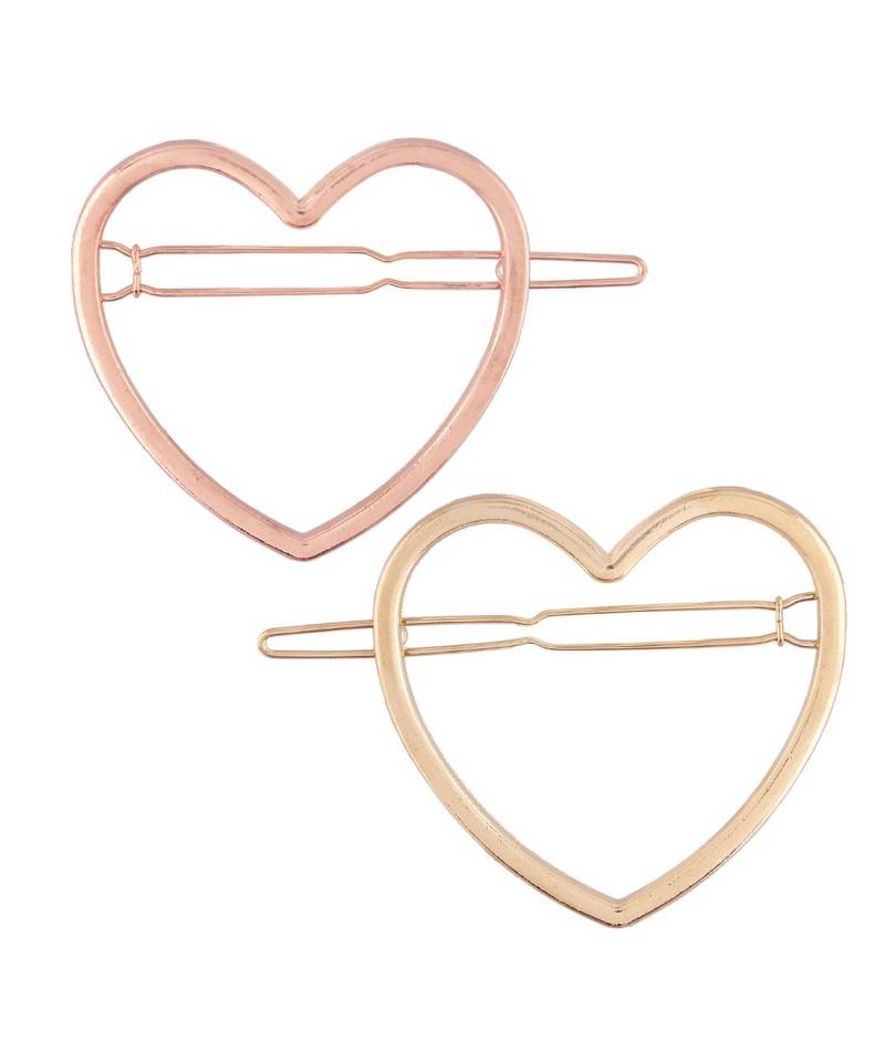 2Pcs Gold & Rose Gold Minimalist Heart Shaped Geometric Metal HairpinsHair ClipClutch for  