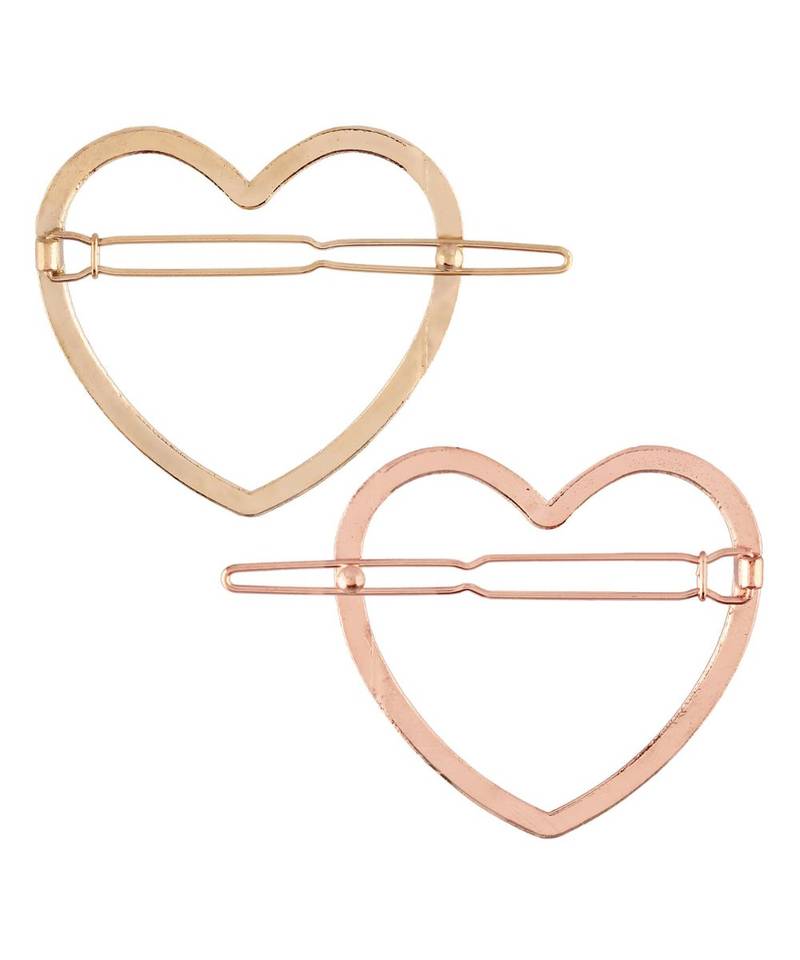2Pcs Gold & Rose Gold Minimalist Heart Shaped Geometric Metal HairpinsHair ClipClutch for  