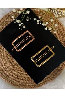 2Pcs Gold & Rose Gold Minimalist Rectangle Shaped Geometric Metal HairpinsHair ClipClutch for  (A99CLP44CO)