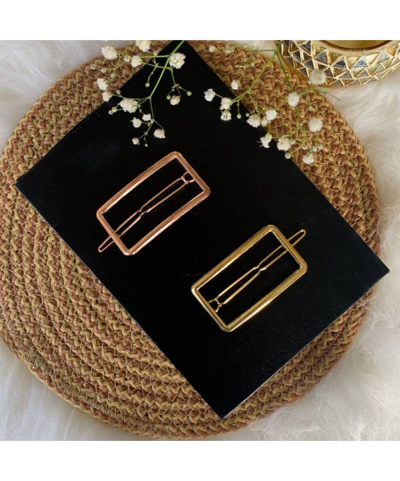 2Pcs Gold & Rose Gold Minimalist Rectangle Shaped Geometric Metal HairpinsHair ClipClutch for  (A99CLP44CO)