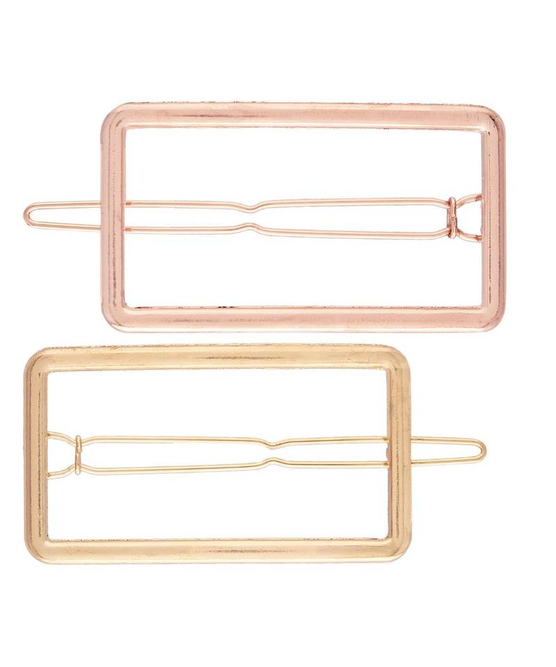 2Pcs Gold & Rose Gold Minimalist Rectangle Shaped Geometric Metal HairpinsHair ClipClutch for  