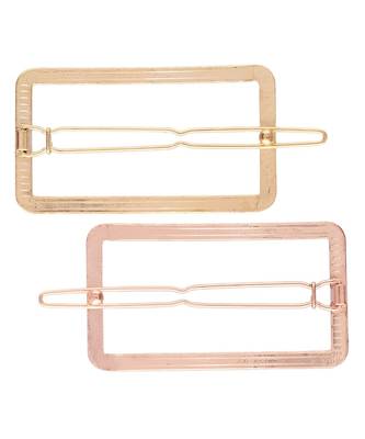 2Pcs Gold & Rose Gold Minimalist Rectangle Shaped Geometric Metal HairpinsHair ClipClutch for   4