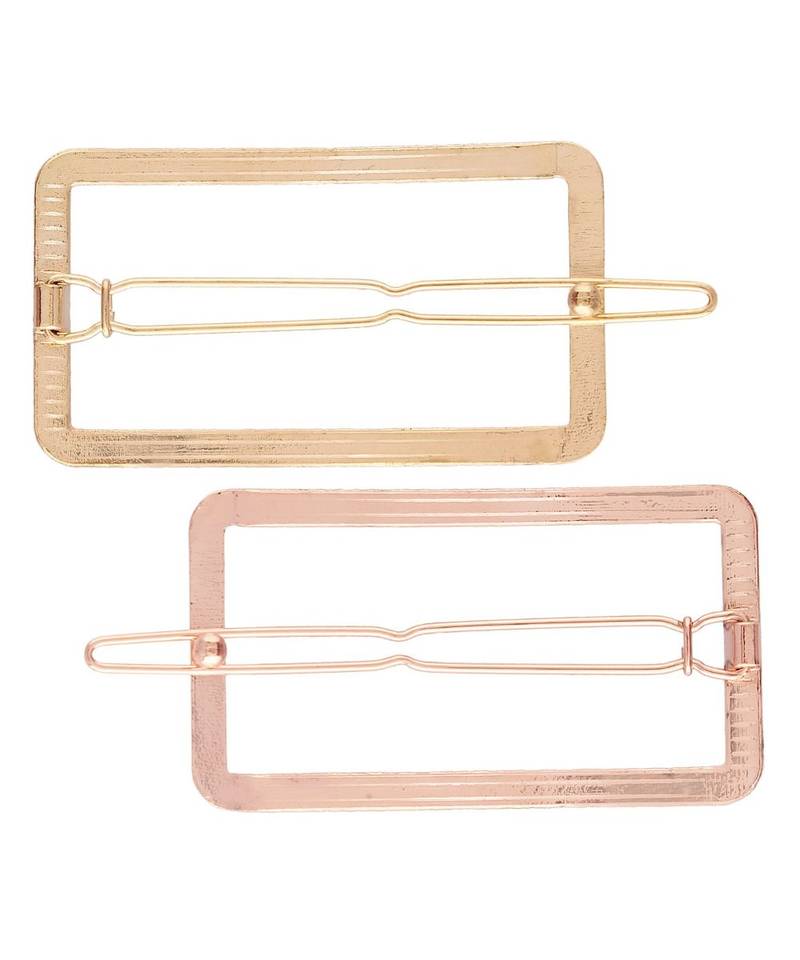 2Pcs Gold & Rose Gold Minimalist Rectangle Shaped Geometric Metal HairpinsHair ClipClutch for  