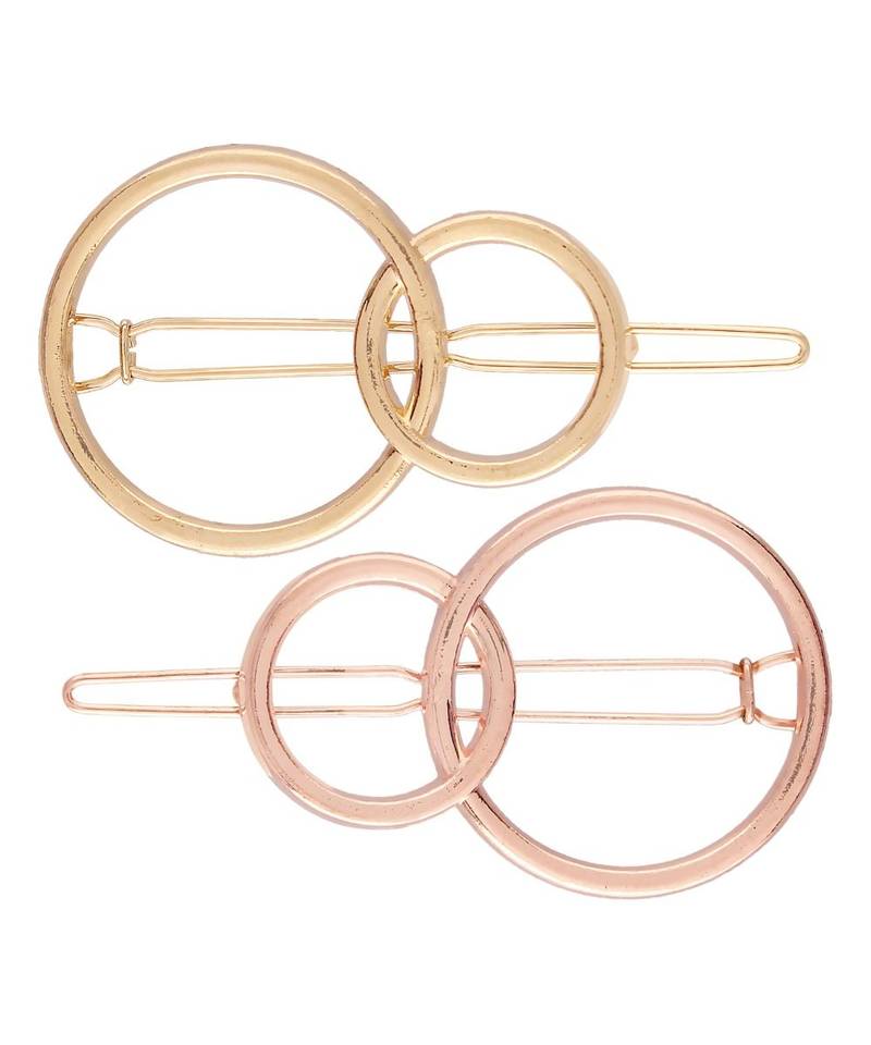 2Pcs Gold & Rose Gold Minimalist Circular Shaped Geometric Metal HairpinsHair ClipClutch for  