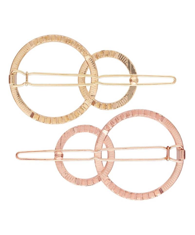 2Pcs Gold & Rose Gold Minimalist Circular Shaped Geometric Metal HairpinsHair ClipClutch for  