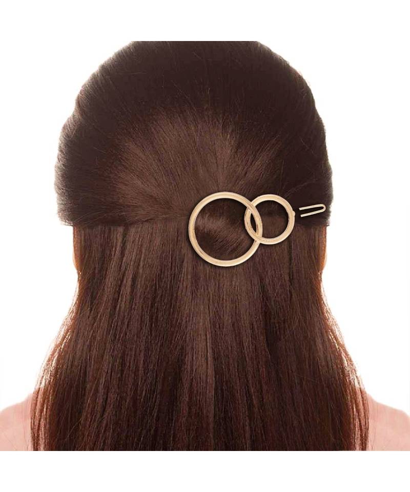 2Pcs Gold & Rose Gold Minimalist Circular Shaped Geometric Metal HairpinsHair ClipClutch for  