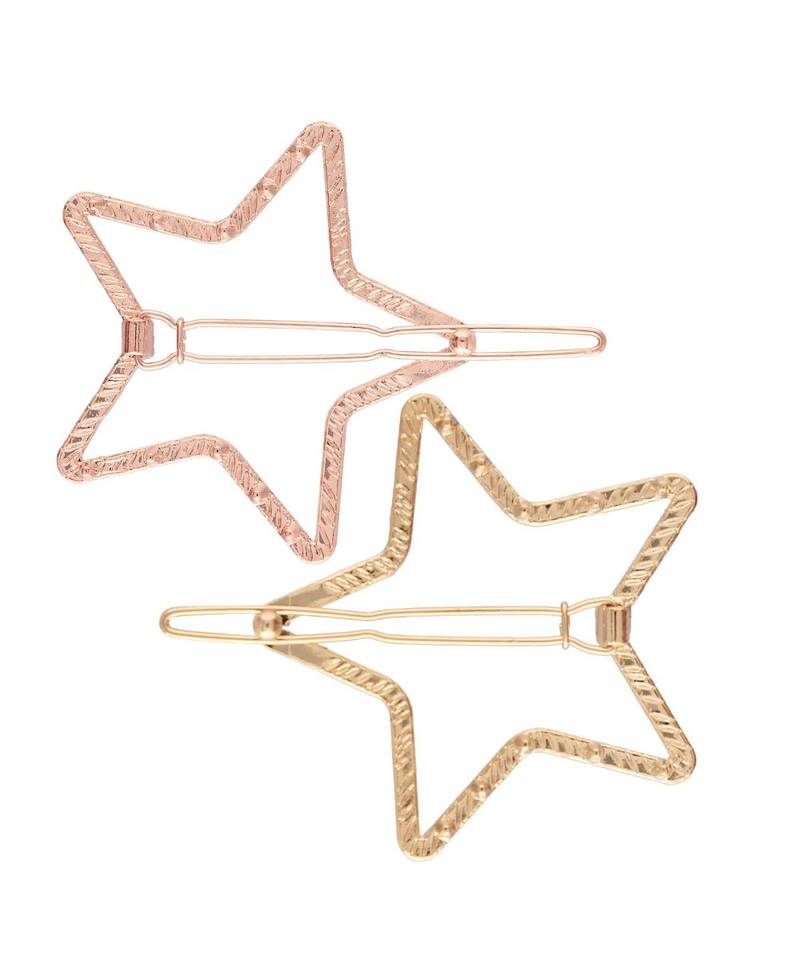 2Pcs Gold & Rose Gold Minimalist Star Shaped Geometric Metal HairpinsHair ClipClutch for  