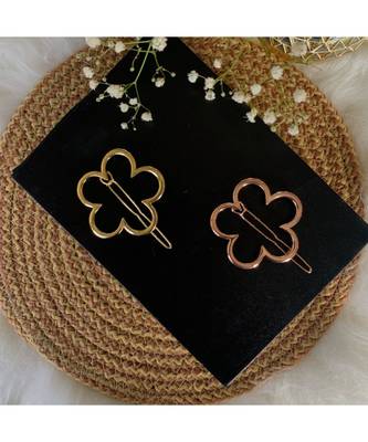 2Pcs Gold & Rose Gold Minimalist Flower Shaped Geometric Metal HairpinsHair ClipClutch for  (A99CLP47CO) 1