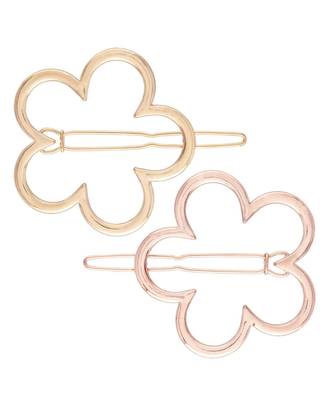 2Pcs Gold & Rose Gold Minimalist Flower Shaped Geometric Metal HairpinsHair ClipClutch for  (A99CLP47CO) 2