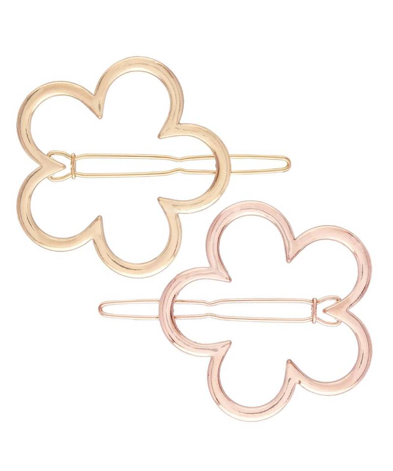 2Pcs Gold & Rose Gold Minimalist Flower Shaped Geometric Metal HairpinsHair ClipClutch for  (A99CLP47CO)