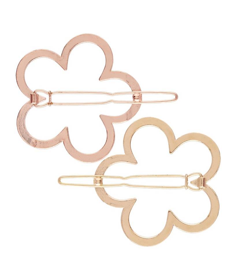 2Pcs Gold & Rose Gold Minimalist Flower Shaped Geometric Metal HairpinsHair ClipClutch for  (A99CLP47CO)