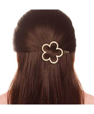 2Pcs Gold & Rose Gold Minimalist Flower Shaped Geometric Metal HairpinsHair ClipClutch for  (A99CLP47CO) 5