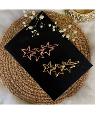 2Pcs Gold & Rose Gold Minimalist Filigree Star Shaped Geometric Metal HairpinsHair ClipClutch for  (A99CLP48CO) 1