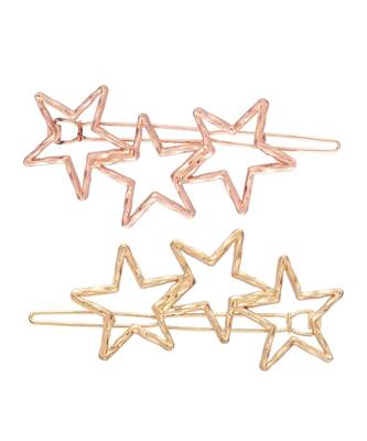 2Pcs Gold & Rose Gold Minimalist Filigree Star Shaped Geometric Metal HairpinsHair ClipClutch for  (A99CLP48CO) 2