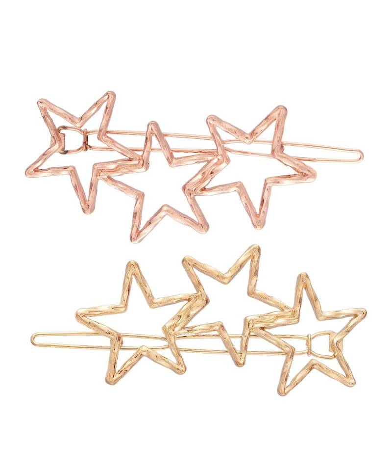 2Pcs Gold & Rose Gold Minimalist Filigree Star Shaped Geometric Metal HairpinsHair ClipClutch for  (A99CLP48CO)