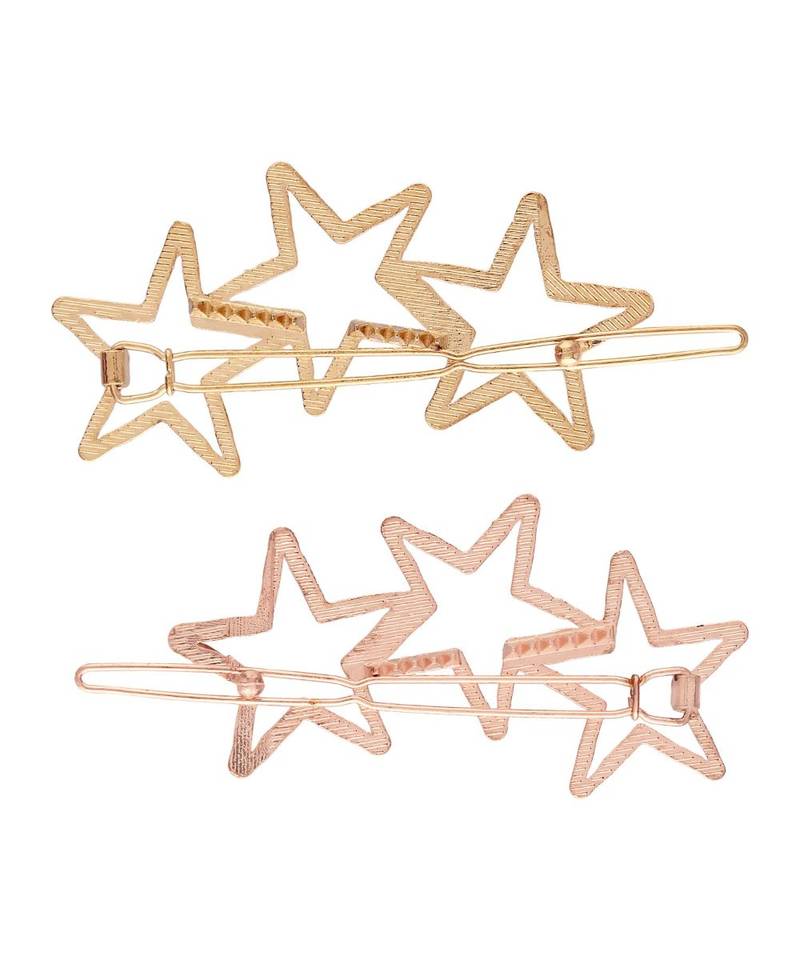 2Pcs Gold & Rose Gold Minimalist Filigree Star Shaped Geometric Metal HairpinsHair ClipClutch for  (A99CLP48CO)