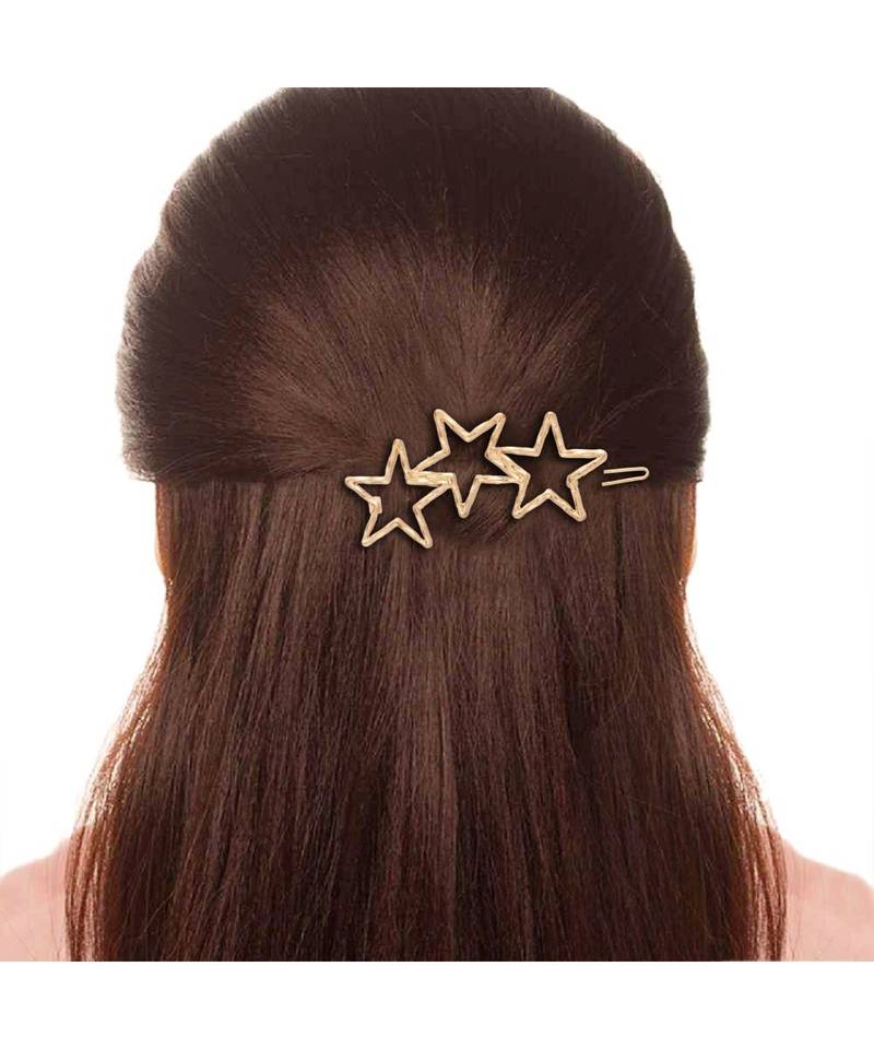 2Pcs Gold & Rose Gold Minimalist Filigree Star Shaped Geometric Metal HairpinsHair ClipClutch for  (A99CLP48CO)