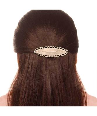 Gold Plated Oval Shaped Pearl Studded Metal HairpinsHair ClipsClutch for  (Pack of 1 pcs) (A99CLP50) 2