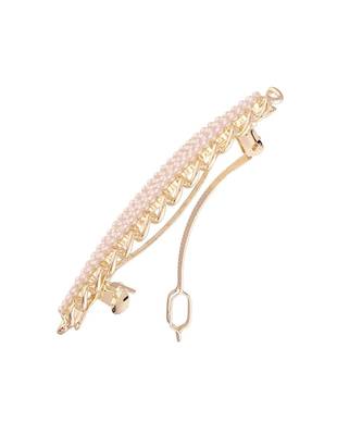 Gold Plated Oval Shaped Pearl Studded Metal HairpinsHair ClipsClutch for  (Pack of 1 pcs) (A99CLP50) 4