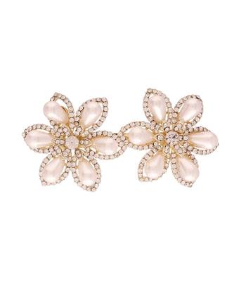 Gold Plated Flower Shaped Pearl Studded with Stone Metal HairpinsHair ClipsClutch for  (Pack of 1 Pcs) (A99CLP51) 1