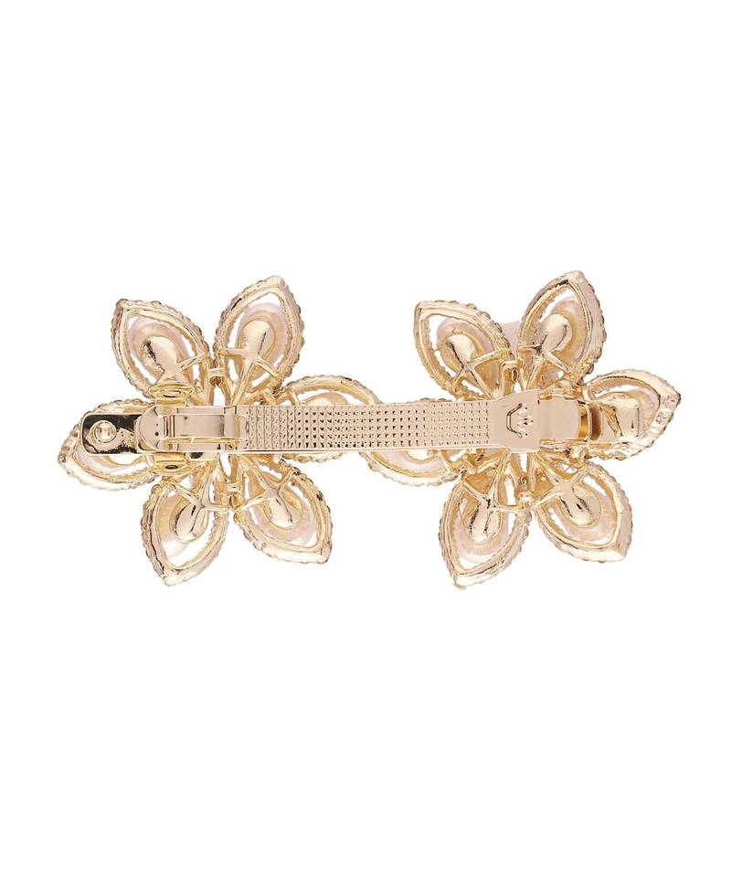 Gold Plated Flower Shaped Pearl Studded with Stone Metal HairpinsHair ClipsClutch for  (Pack of 1 Pcs) (A99CLP51)