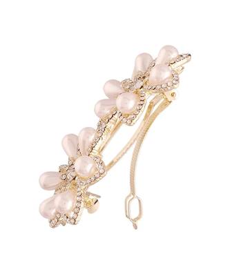 Gold Plated Flower Shaped Pearl Studded with Stone Metal HairpinsHair ClipsClutch for  (Pack of 1 Pcs) (A99CLP51) 4