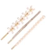 Gold Plated Pearl with Stone Studded Metal HairpinsHair Clips for  (Pack of 3 Pcs) (A99CLP55CO)