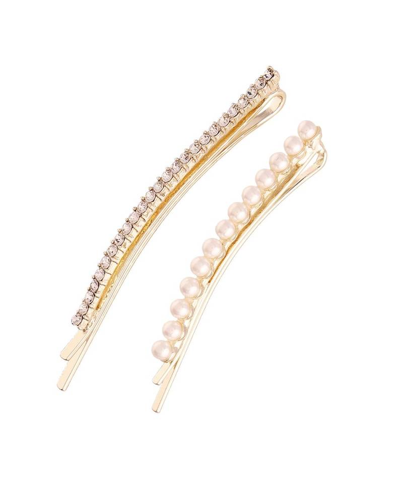 Gold Plated Pearl with Stone Studded Metal HairpinsHair Clips for  (Pack of 3 Pcs) (A99CLP55CO)