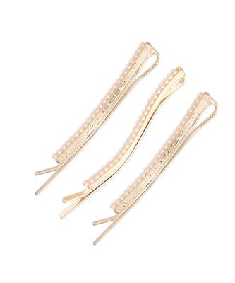 Gold Plated Pearl Studded Metal HairpinsHair ClipsClutch for   3