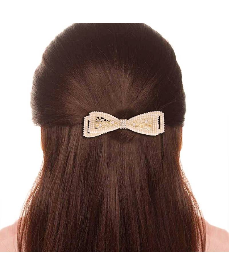 Pearl Studded Bow Shape Metal HairpinsHair ClipsClutch for  (Pack of 1 Pcs) (A99CLP57)